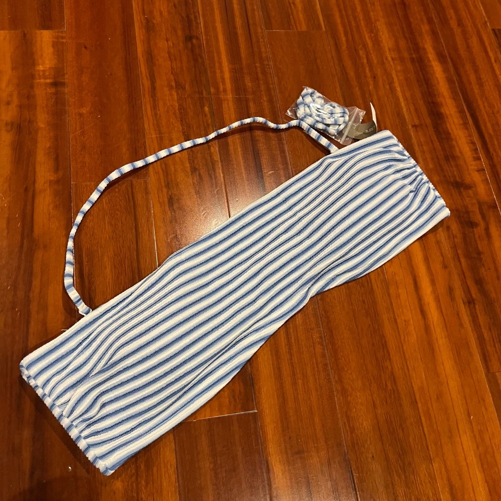 J. Crew Bikini Top Swim Blue Striped Strapless Bandeau Halter‎ New Plus Size 2X